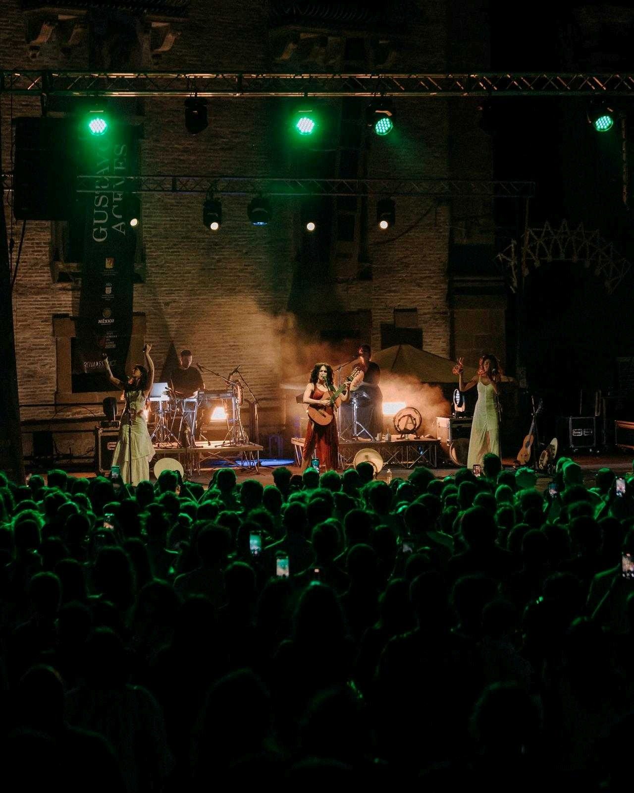 Stage at Mosaico Festival against the baroque architecture of Piazza Armerina