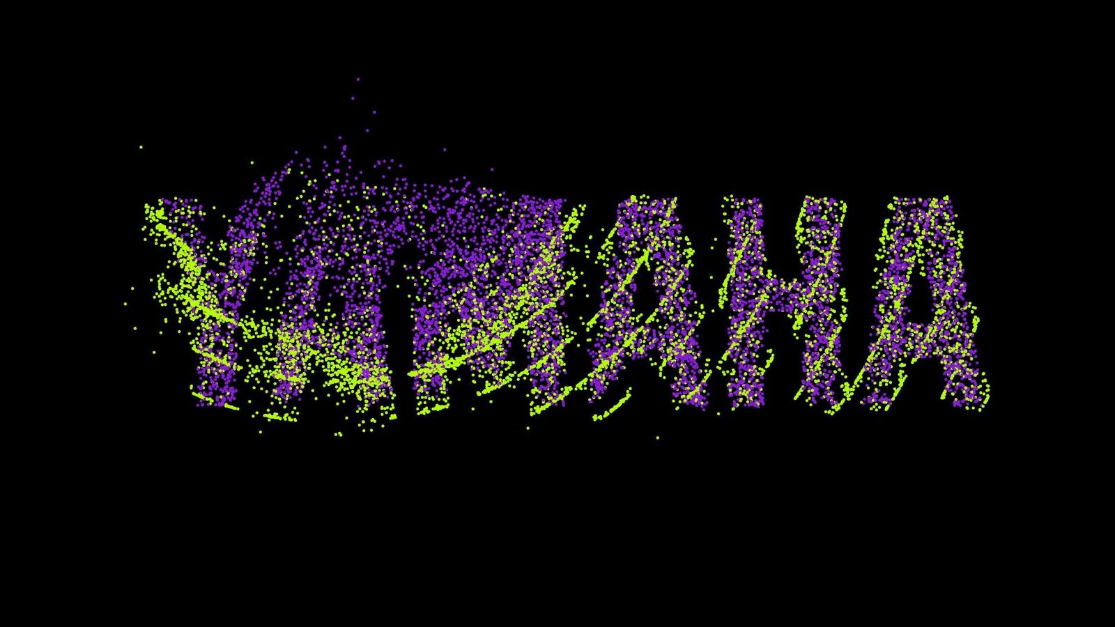 The word Yamaha reconstructed from purple and green particles